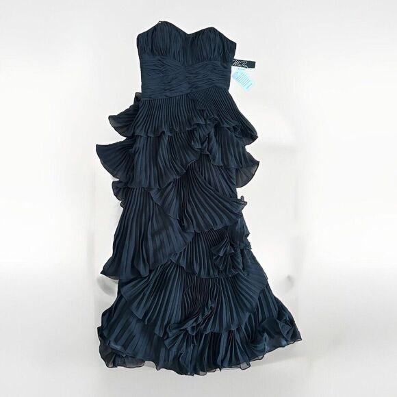 NWT Dalia MacPhee Dress 6 Black Formal Ruffle Strapless Tiered gown Nordstrom - Picture 2 of 12